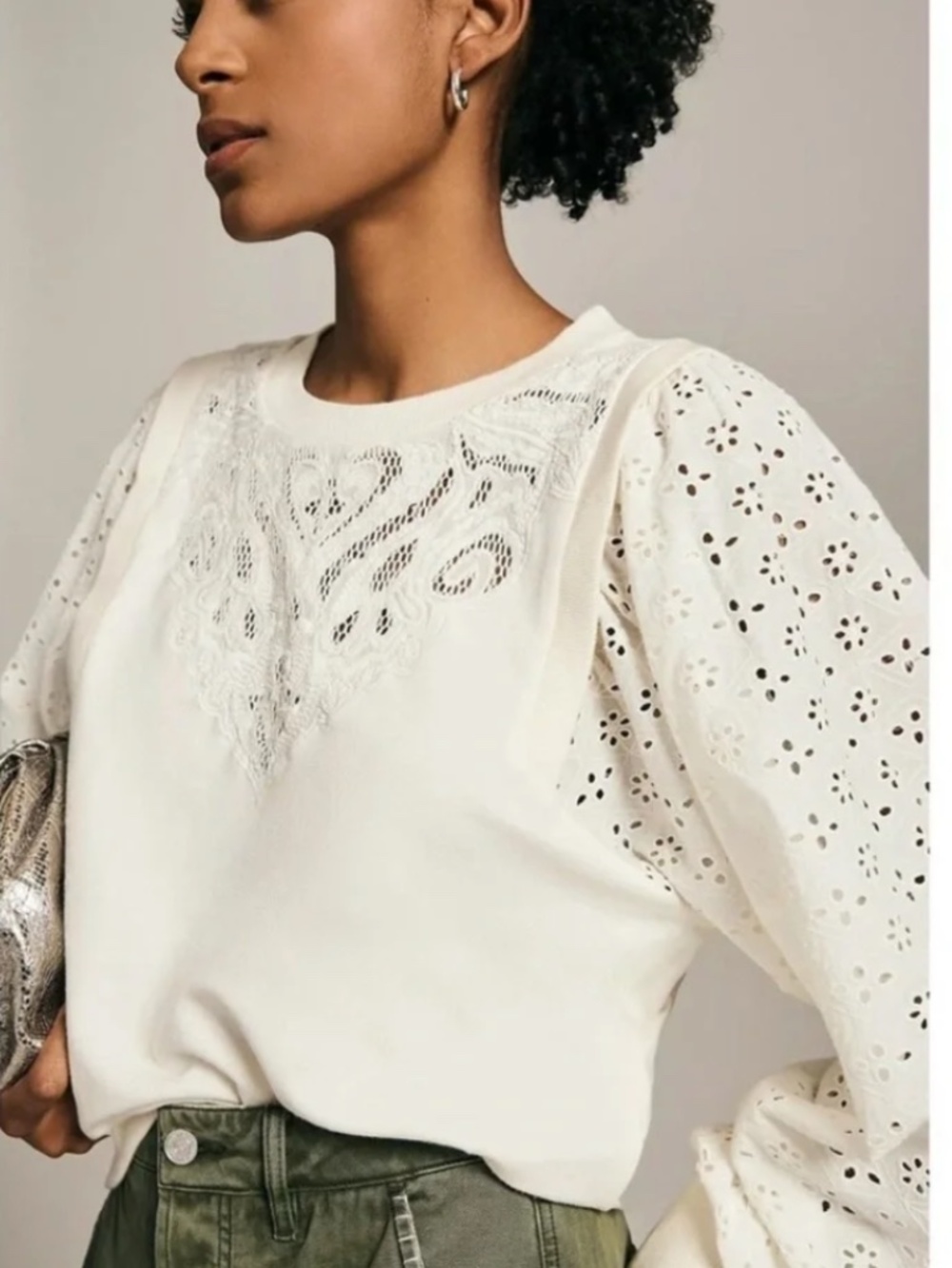 Pilcro Washed Eyelet Sweatshirt - small - Picture 2 of 4